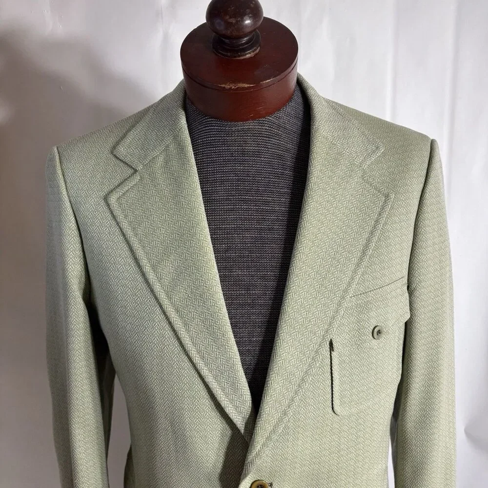 Vtg Men’s 40R Sport Coat Jacket Blazer Green Polyester Belted Textured Western